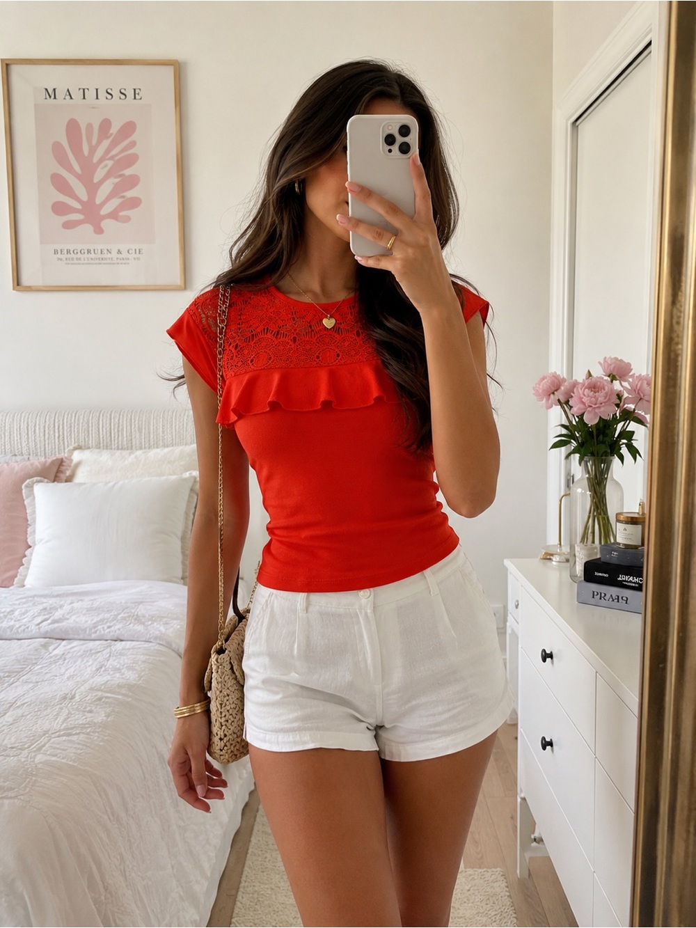 HeartSoul Red Lace Yoke Ruffle Sleeve Top
